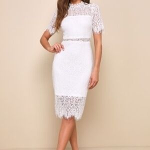 Lulu's White Lace Midi Dress